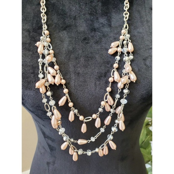 Kohl's Women's Multi Layered Pink Dangling Bubble Teardrop Statement Necklace - Picture 2 of 7